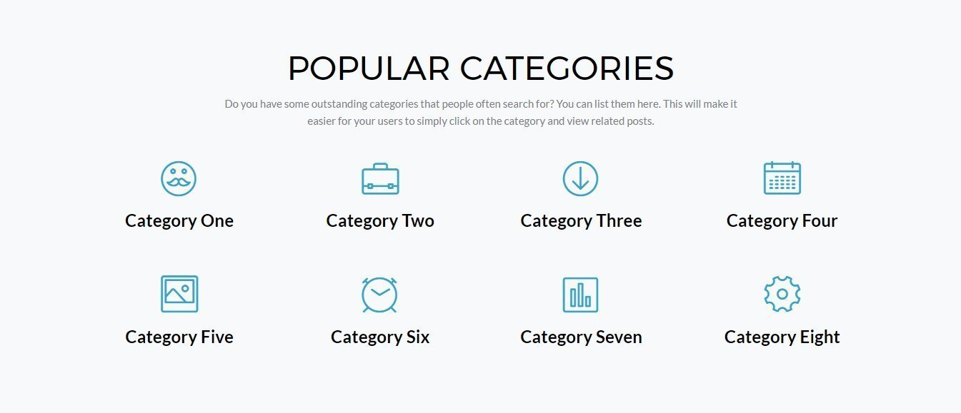 Ultimate Addons info boxes to display categories on Blog page template